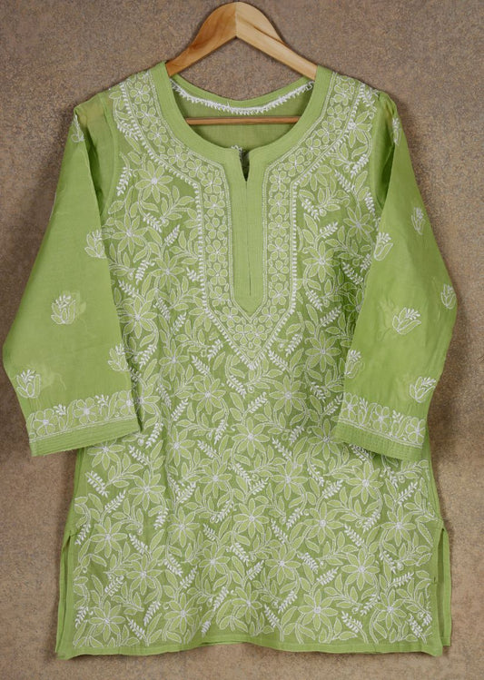 Firgun Green Lucknowi Chikankari Cotton Top