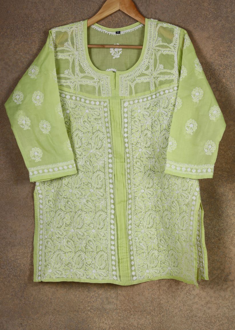 Firgun Yellow Lucknowi Chikankari Cotton Top