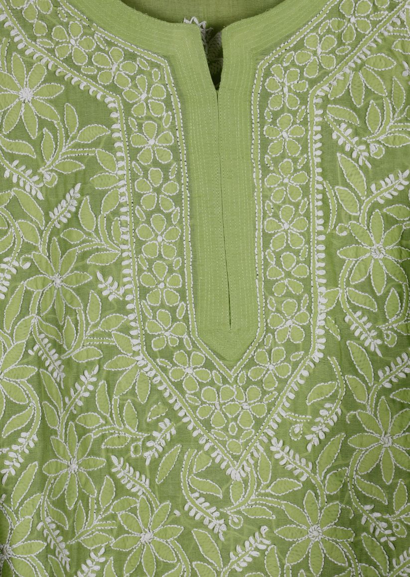 Firgun Green Lucknowi Chikankari Cotton Top