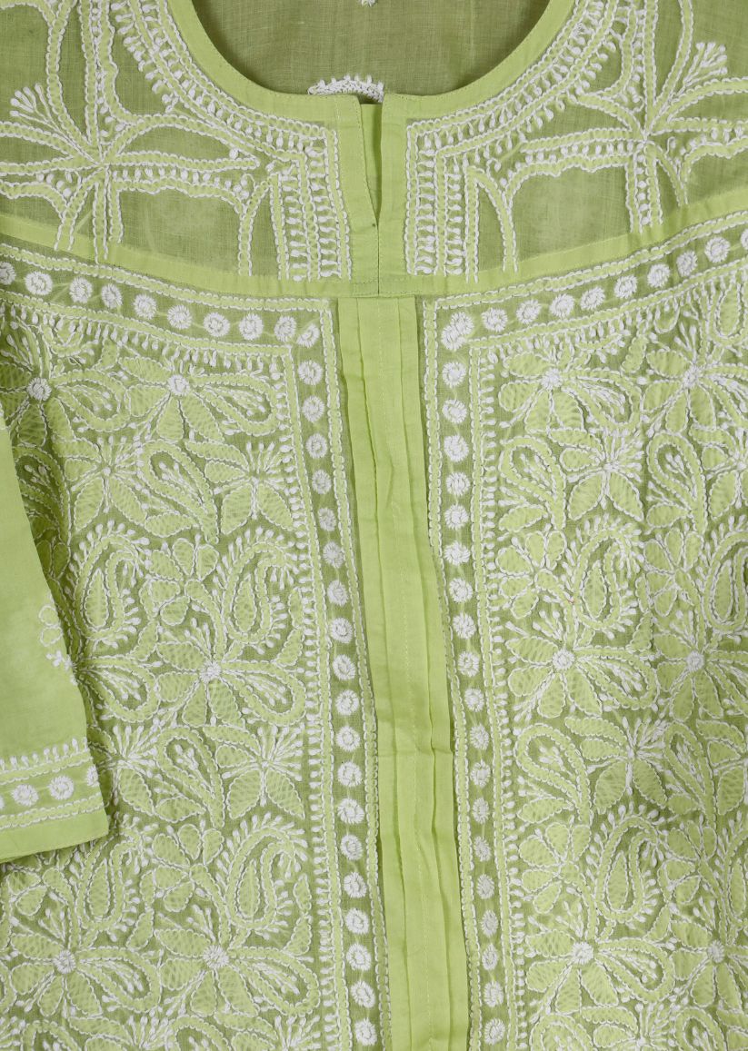 Firgun Yellow Lucknowi Chikankari Cotton Top