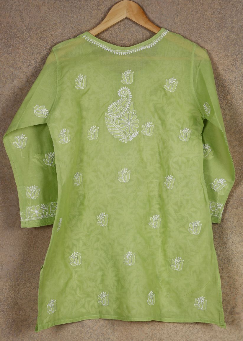 Firgun Green Lucknowi Chikankari Cotton Top