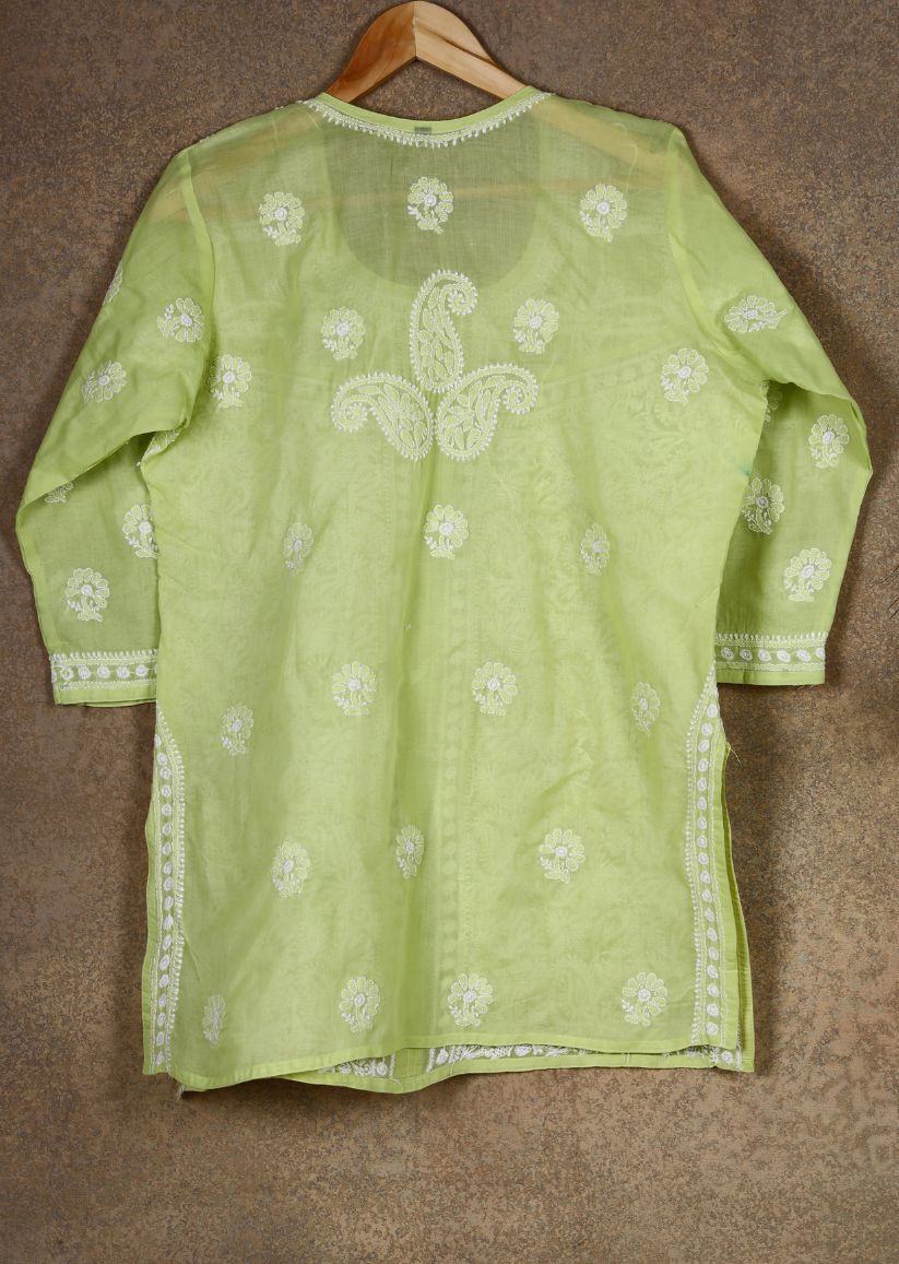 Firgun Yellow Lucknowi Chikankari Cotton Top