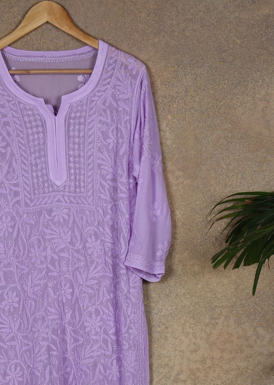 Firgun Lavender Lucknowi Chikankari Viscose Georgette Kurta