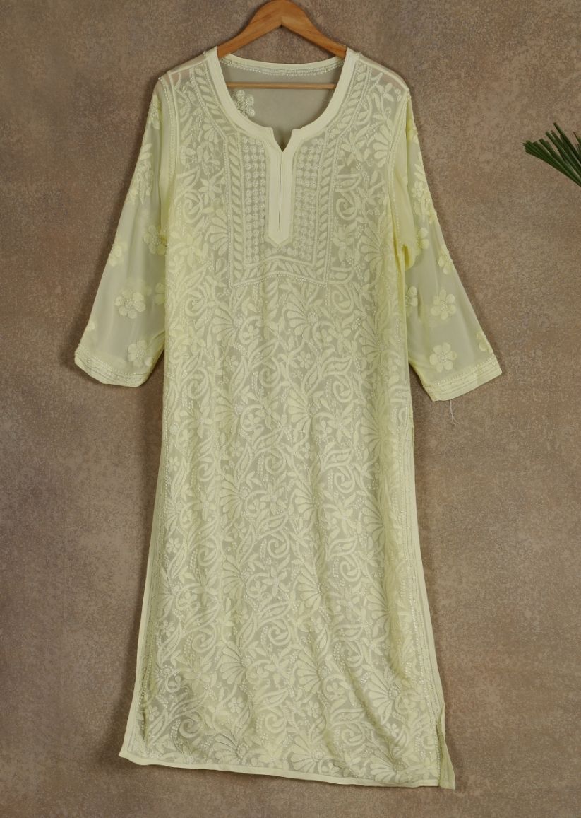 Firgun Lavender Lucknowi Chikankari Viscose Georgette Kurta