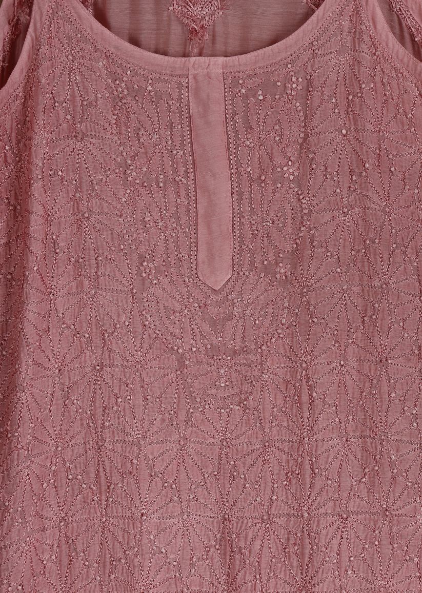 Firgun Lucknowi Chikankari Muslin Spaghetti Style Kurta