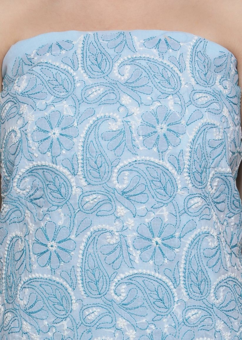 Firgun Blue Lucknowi Chikankari Cotton Unstitched Suit Set