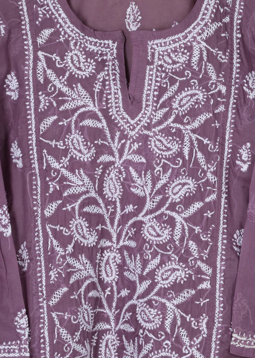 Firgun Red Lucknowi Chikankari Cotton Top