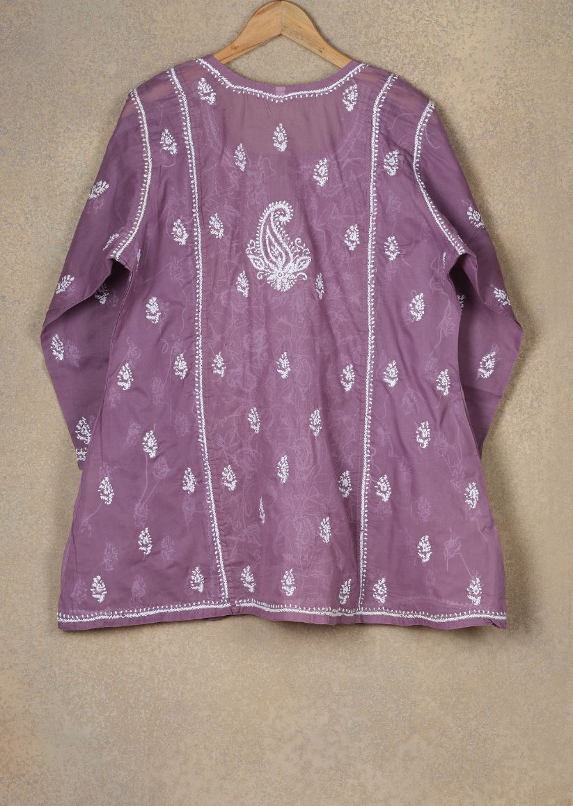 Firgun Red Lucknowi Chikankari Cotton Top