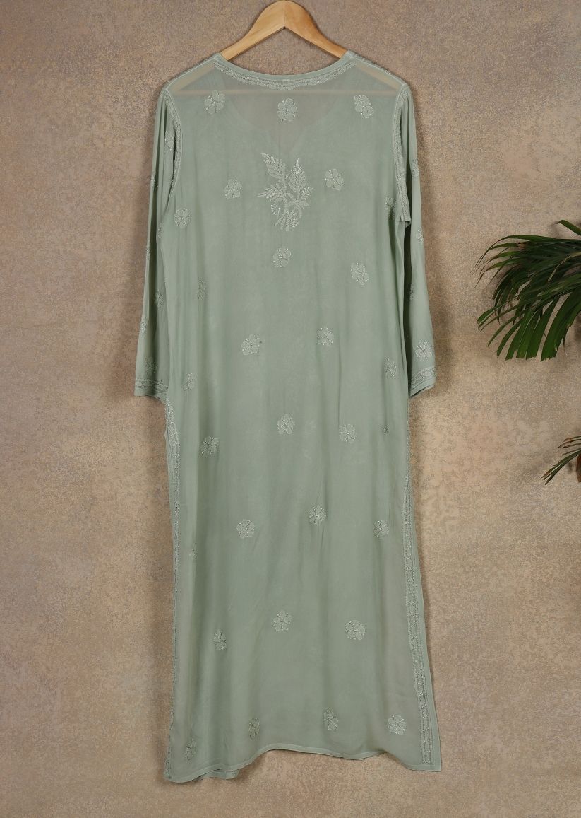 Firgun Mehendi Green Lucknowi Chikankari Viscose Georgette Kurta