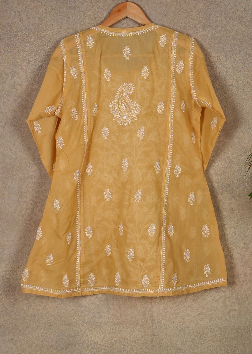 Firgun Mustard Lucknowi Chikankari Cotton Top