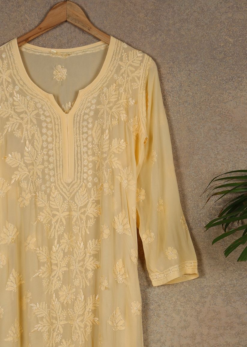 Firgun Mehendi Green Lucknowi Chikankari Viscose Georgette Kurta