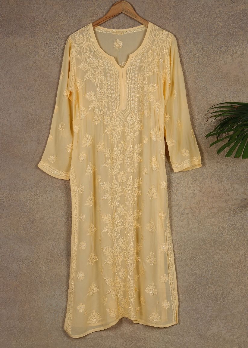 Firgun Mehendi Green Lucknowi Chikankari Viscose Georgette Kurta