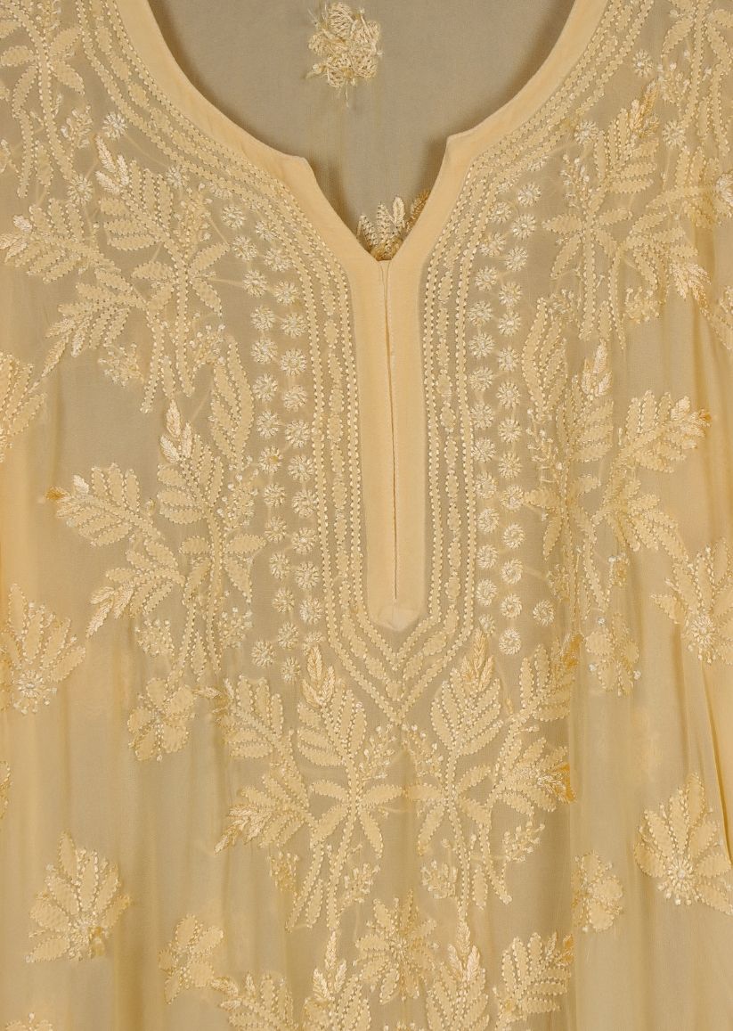 Firgun Mehendi Green Lucknowi Chikankari Viscose Georgette Kurta