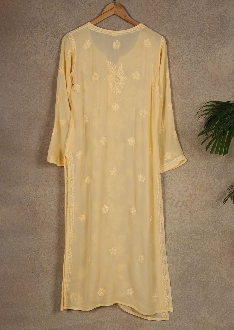 Firgun Mehendi Green Lucknowi Chikankari Viscose Georgette Kurta
