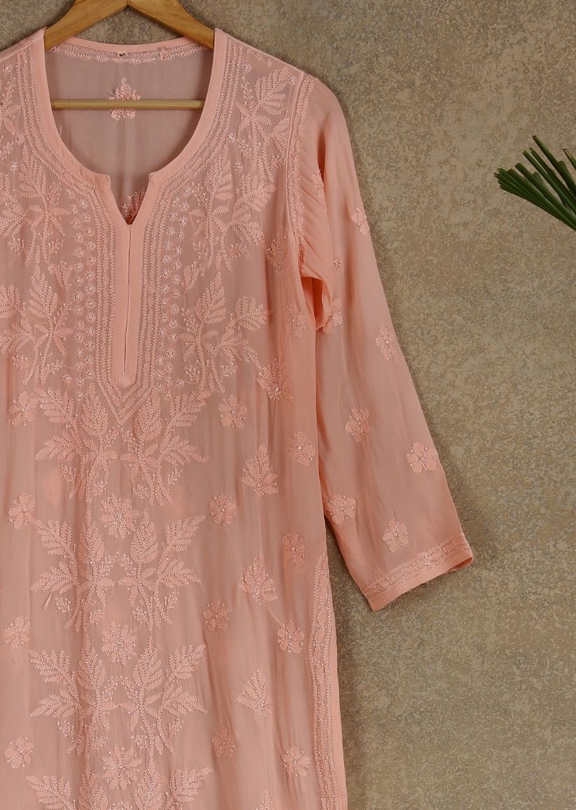 Firgun Mehendi Green Lucknowi Chikankari Viscose Georgette Kurta