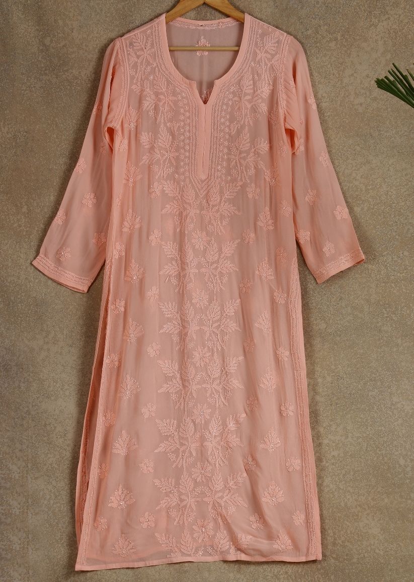 Firgun Mehendi Green Lucknowi Chikankari Viscose Georgette Kurta