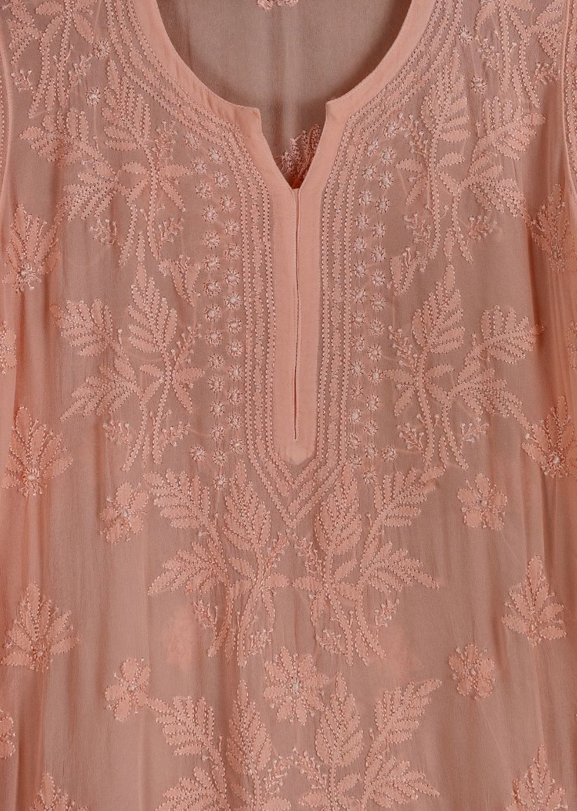 Firgun Mehendi Green Lucknowi Chikankari Viscose Georgette Kurta