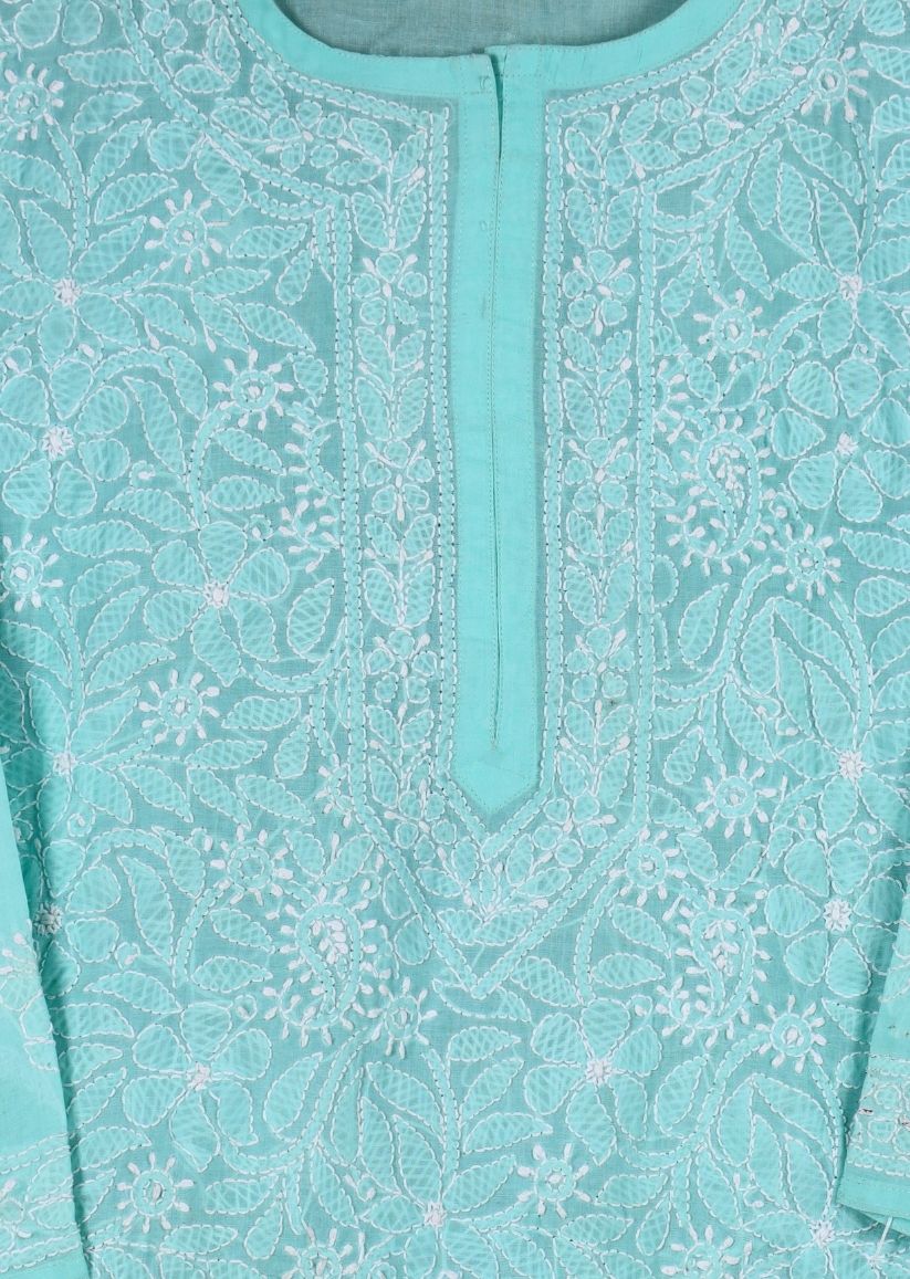 Firgun Beige Lucknowi Chikankari Cotton Kurta with Front Jaal