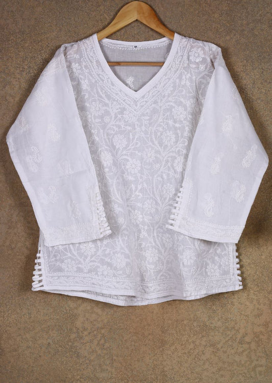 Firgun White Lucknowi Chikankari Cotton Top