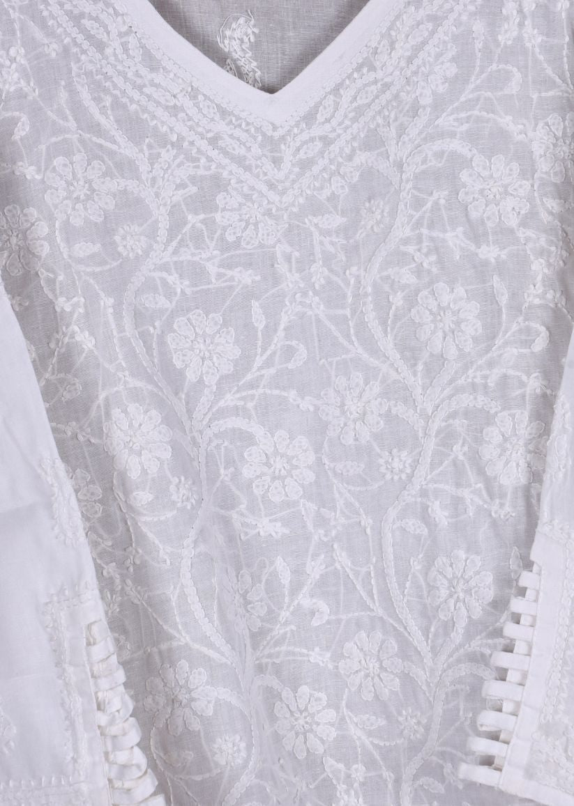 Firgun White Lucknowi Chikankari Cotton Top