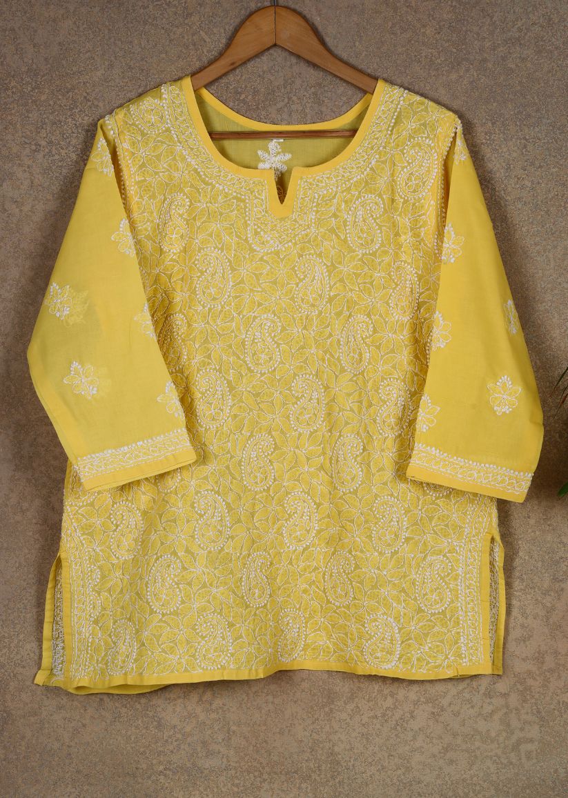 Firgun Blue  Lucknowi Chikankari Cotton Top