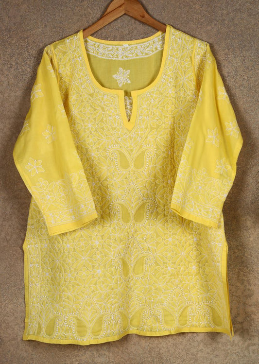 Firgun Yellow Lucknowi Chikankari Cotton Top