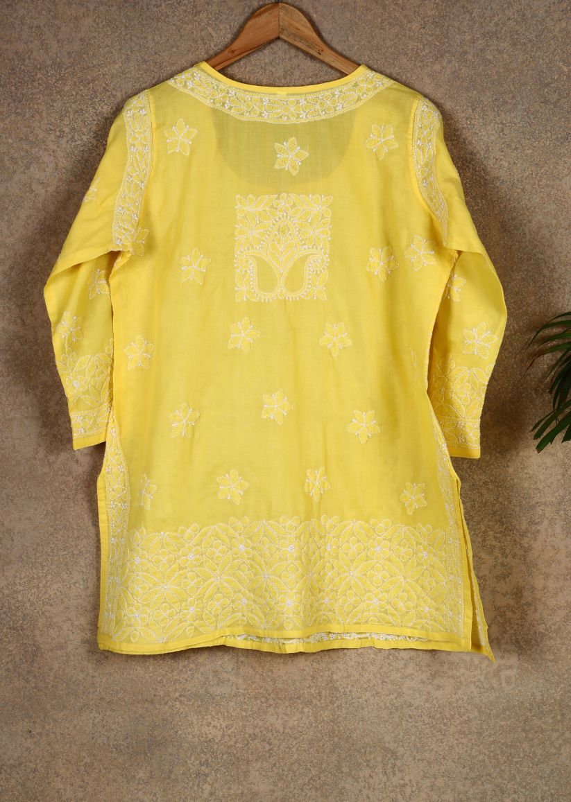 Firgun Yellow Lucknowi Chikankari Cotton Top