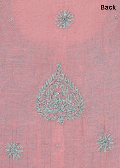 Firgun Salmon Pink Lucknowi Chikankari Mul Chanderi Unstitched Kurta & Dupatta Set