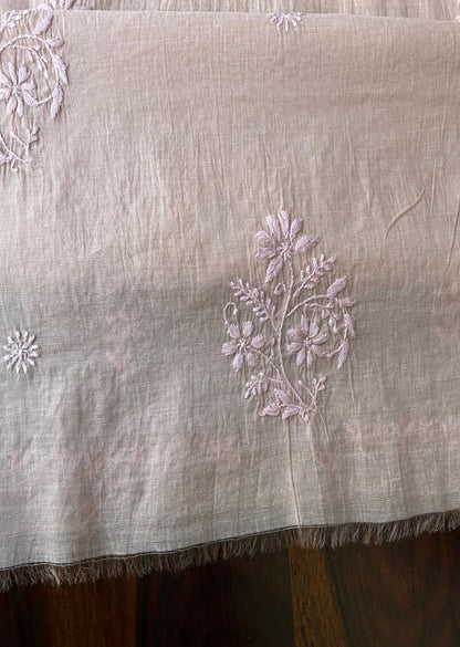 Firgun Dusty Beige Lucknowi Chikankari Mul Chanderi Unstitched Kurta & Dupatta Set