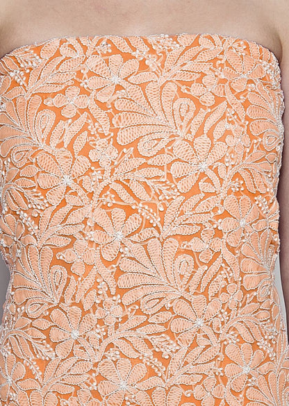 Firgun Hand Embroidered Orange Lucknowi Chikankari Georgette Unstitched Suit Set