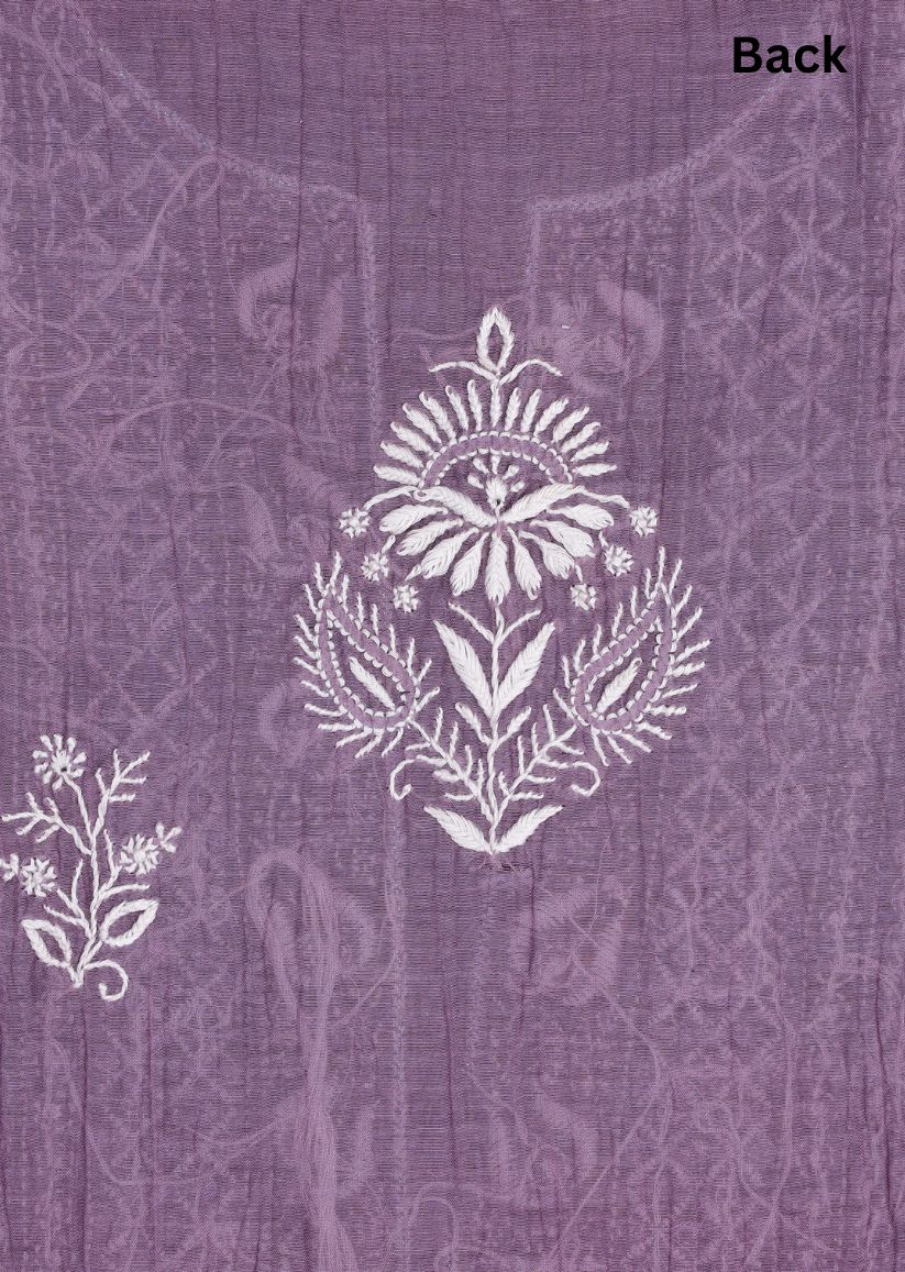 Firgun Mauve Lucknowi Chikankari & Pearl Work Mul Chanderi Unstitched Kurta & Dupatta Set