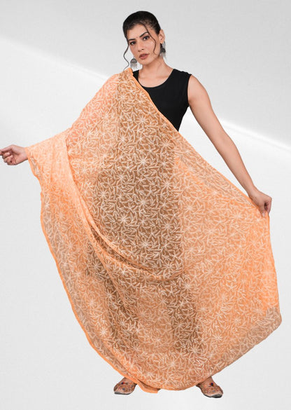 Firgun Orange Tepchi Lucknowi Chikankari Georgette Dupatta1