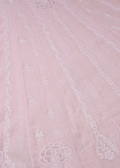 Firgun Blush Pink Lucknowi Chikankari Mul Chanderi Anarkali Styled Unstitched Kurta & Dupatta Set