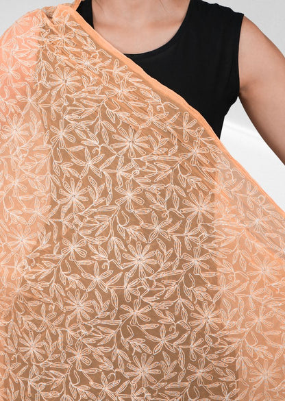 Firgun Orange Tepchi Lucknowi Chikankari Georgette Dupatta1