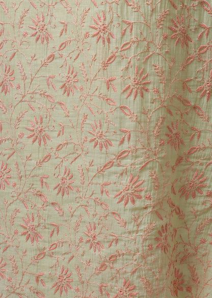 Firgun Light Green Lucknowi Chikankari Mul Chanderi Unstitched Kurta & Dupatta Set