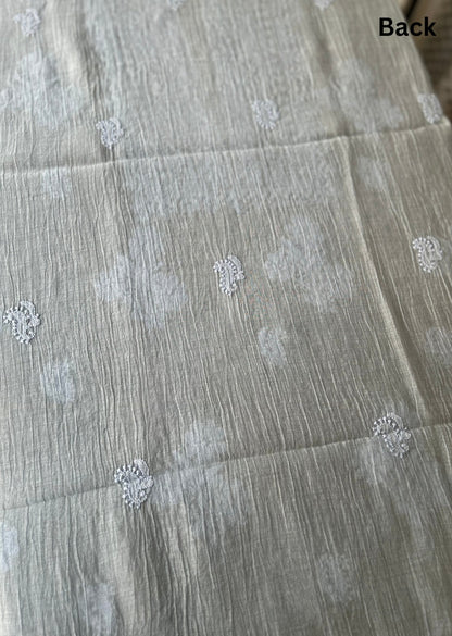 Firgun Grey Lucknowi Chikankari Mul Chanderi Unstitched Kurta & Dupatta Set
