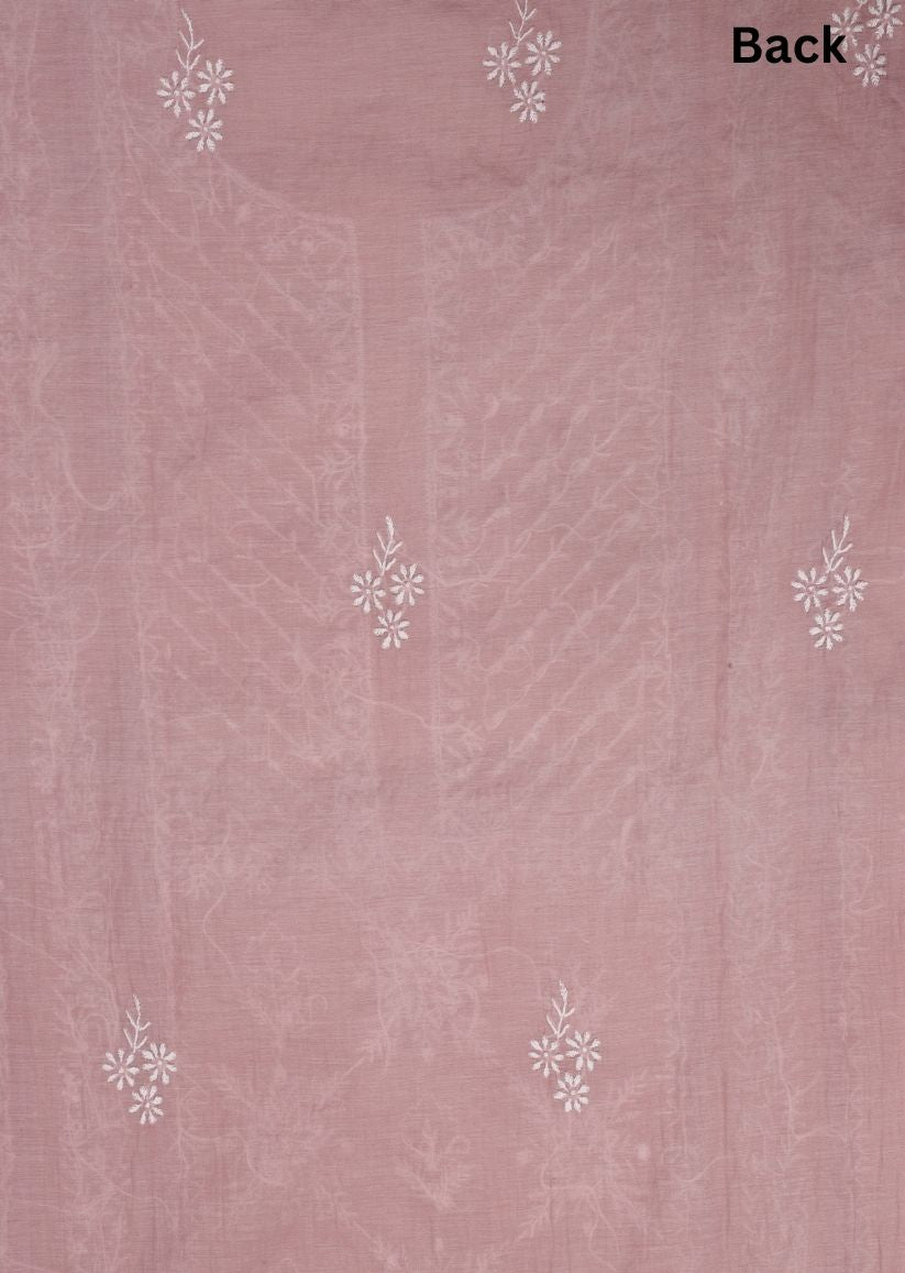 Firgun Mauve Pink Lucknowi Chikankari Mul Chanderi Unstitched Kurta & Dupatta Set