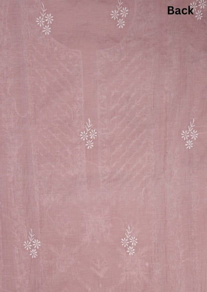 Firgun Mauve Pink Lucknowi Chikankari Mul Chanderi Unstitched Kurta & Dupatta Set