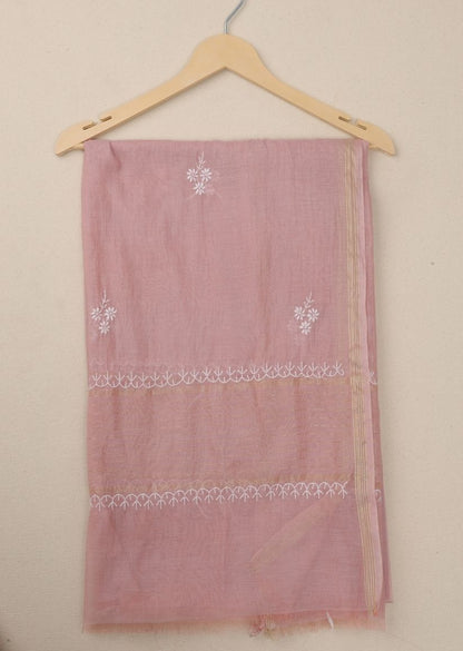 Firgun Mauve Pink Lucknowi Chikankari Mul Chanderi Unstitched Kurta & Dupatta Set