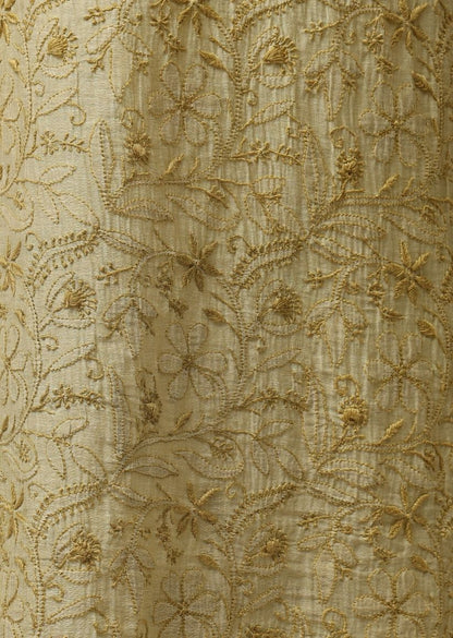 Firgun Mehendi Green Lucknowi Chikankari Mul Chanderi Unstitched Kurta & Dupatta Set