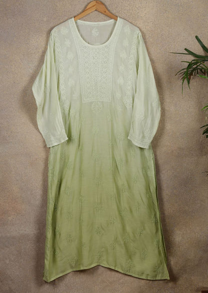 Firgun Green dual shade Lucknowi Chikankari Muslin Kurta