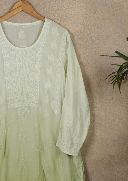 Firgun Green dual shade Lucknowi Chikankari Muslin Kurta
