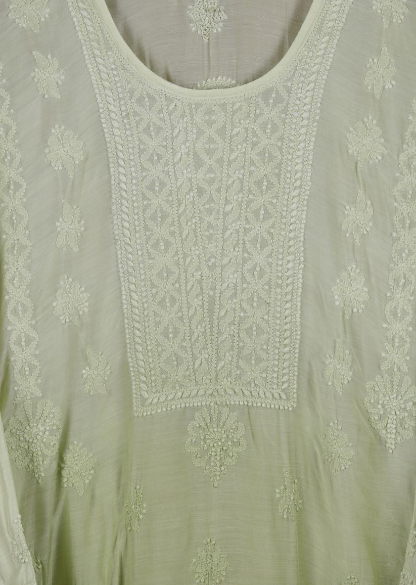 Firgun Green dual shade Lucknowi Chikankari Muslin Kurta