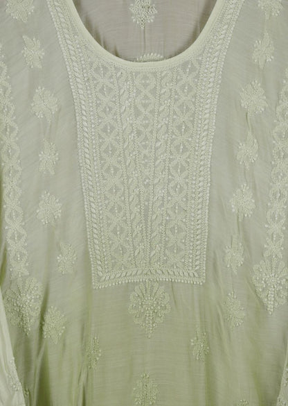Firgun Green dual shade Lucknowi Chikankari Muslin Kurta