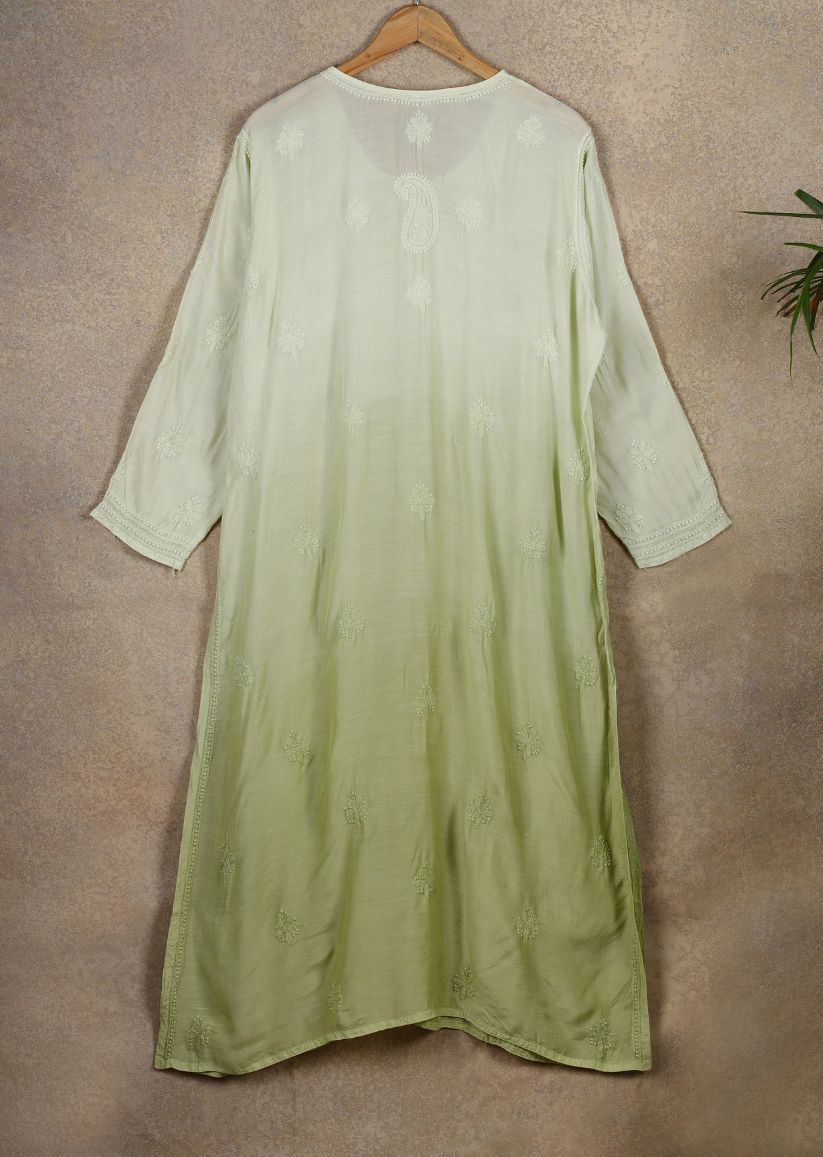 Firgun Green dual shade Lucknowi Chikankari Muslin Kurta