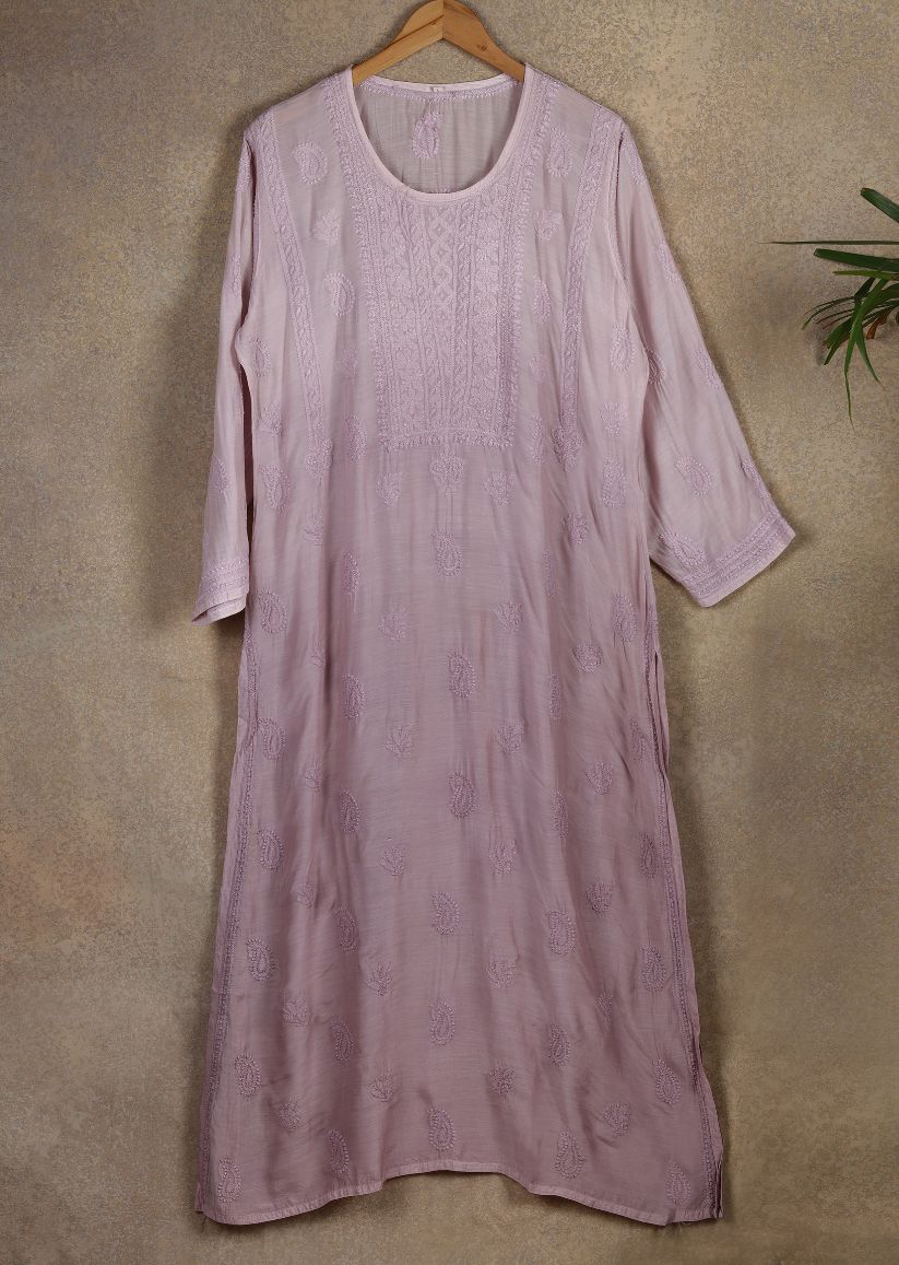 Firgun Dusty Mauve dual shade Lucknowi Chikankari Muslin Kurta