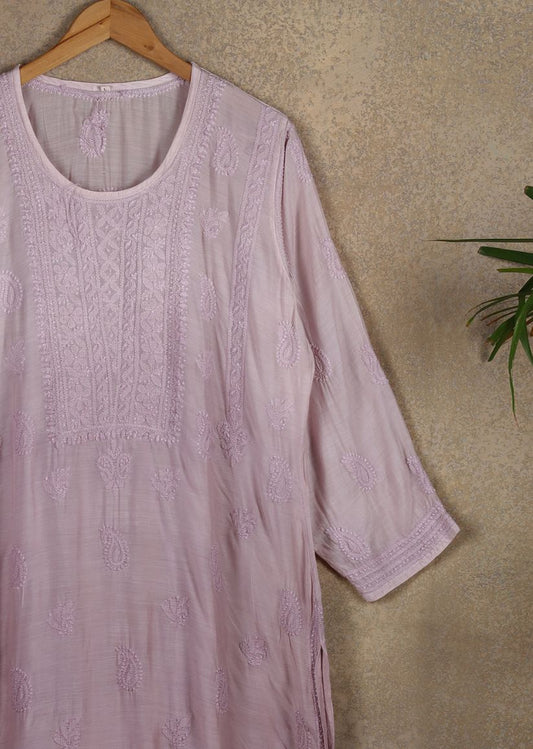 Firgun Dusty Mauve dual shade Lucknowi Chikankari Muslin Kurta