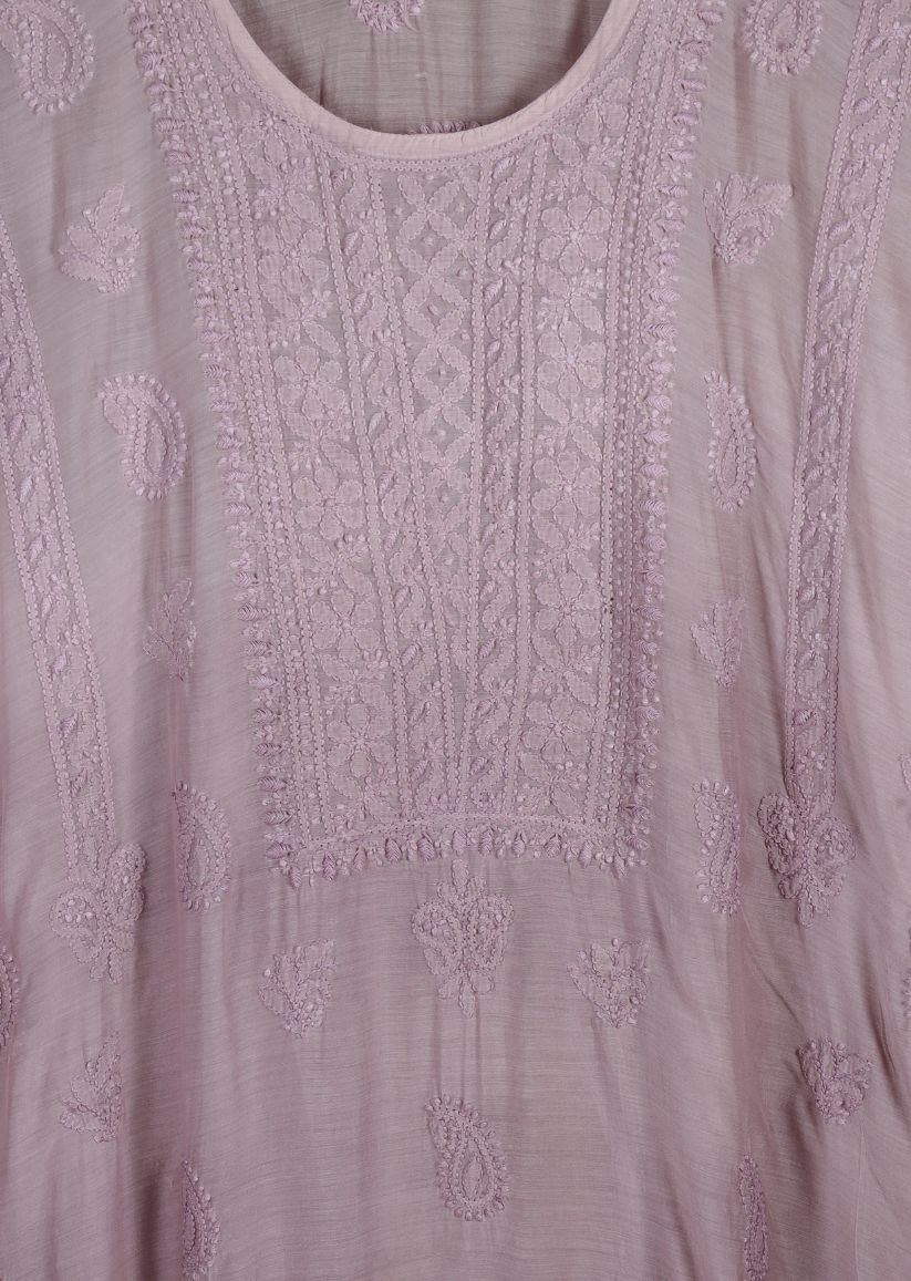 Firgun Dusty Mauve dual shade Lucknowi Chikankari Muslin Kurta