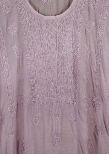 Firgun Dusty Mauve dual shade Lucknowi Chikankari Muslin Kurta