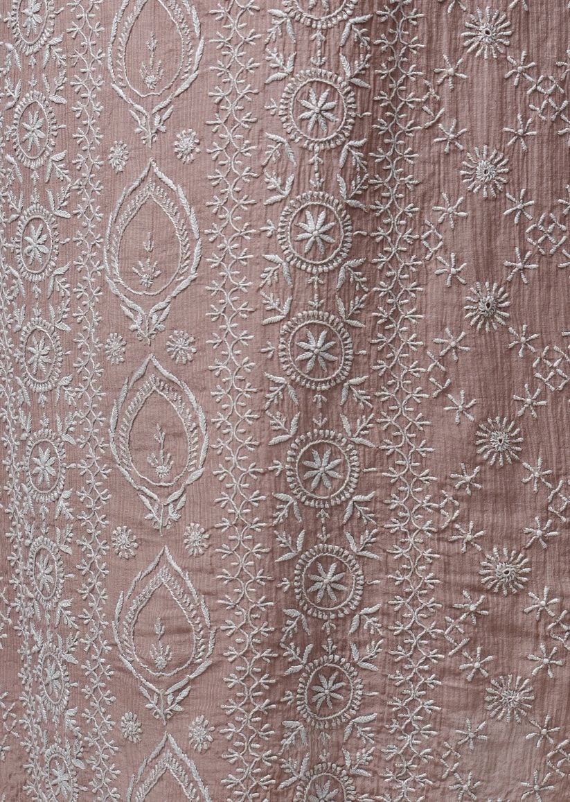 Firgun Mouse Lucknowi Chikankari Maheshwari Cotton Unstitched Kurta & Dupatta Set